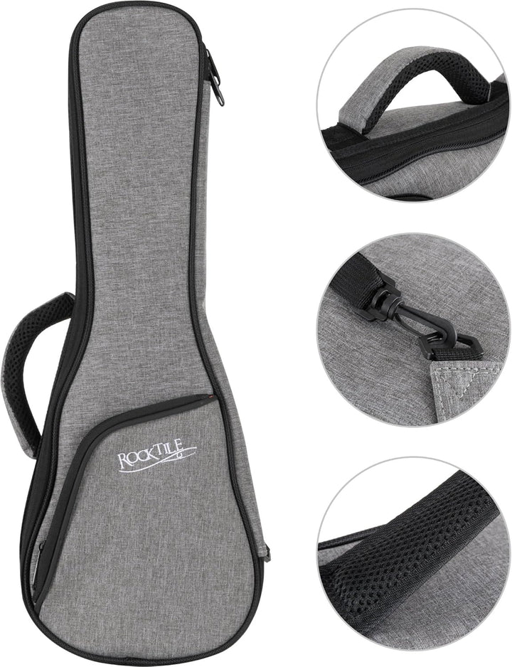 Rocktile Tasche für Sopran-Ukulele Grau - Gigbag für Sopran-Ukulele - Maximale Innenmasse (LxBxH): 5