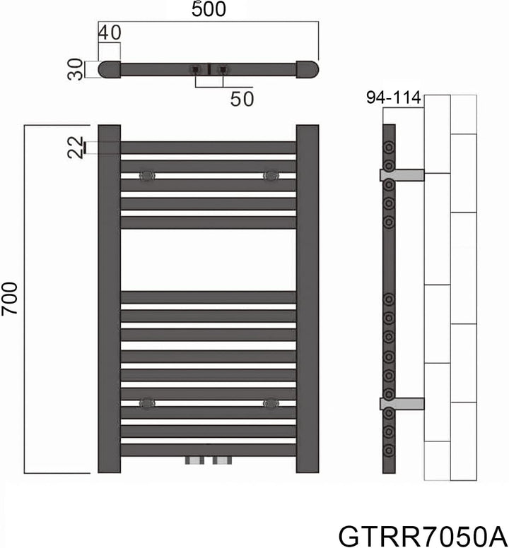 Badheizkörper 500x700 mm Handtuchheizkörper Mittelanschluss Handtuchwärmer Heizkörper für bad 456 Wa