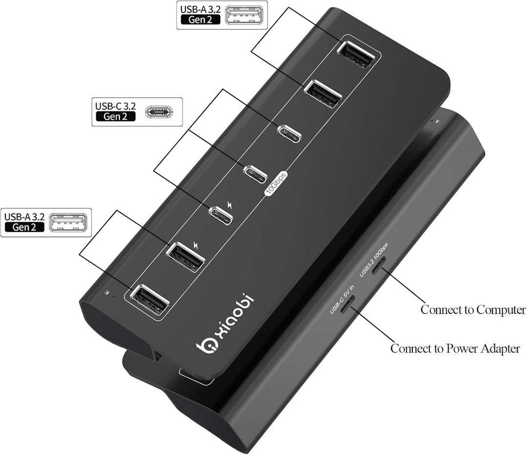 USB Hub mit Netzteil, 7 Port USB Hub 3.2 Gen 2, 10 Gbps USB Verteiler mit Netzteil 5V 3A Powered USB