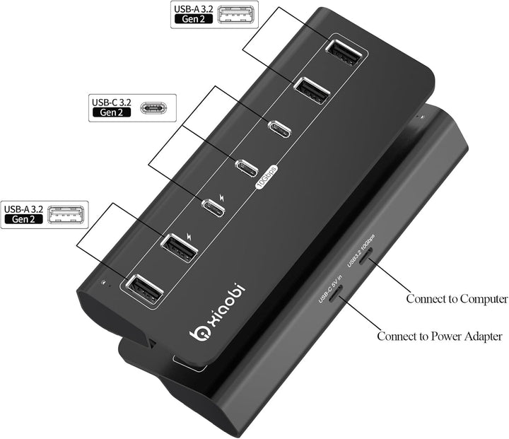 USB Hub mit Netzteil, 7 Port USB Hub 3.2 Gen 2, 10 Gbps USB Verteiler mit Netzteil 5V 3A Powered USB