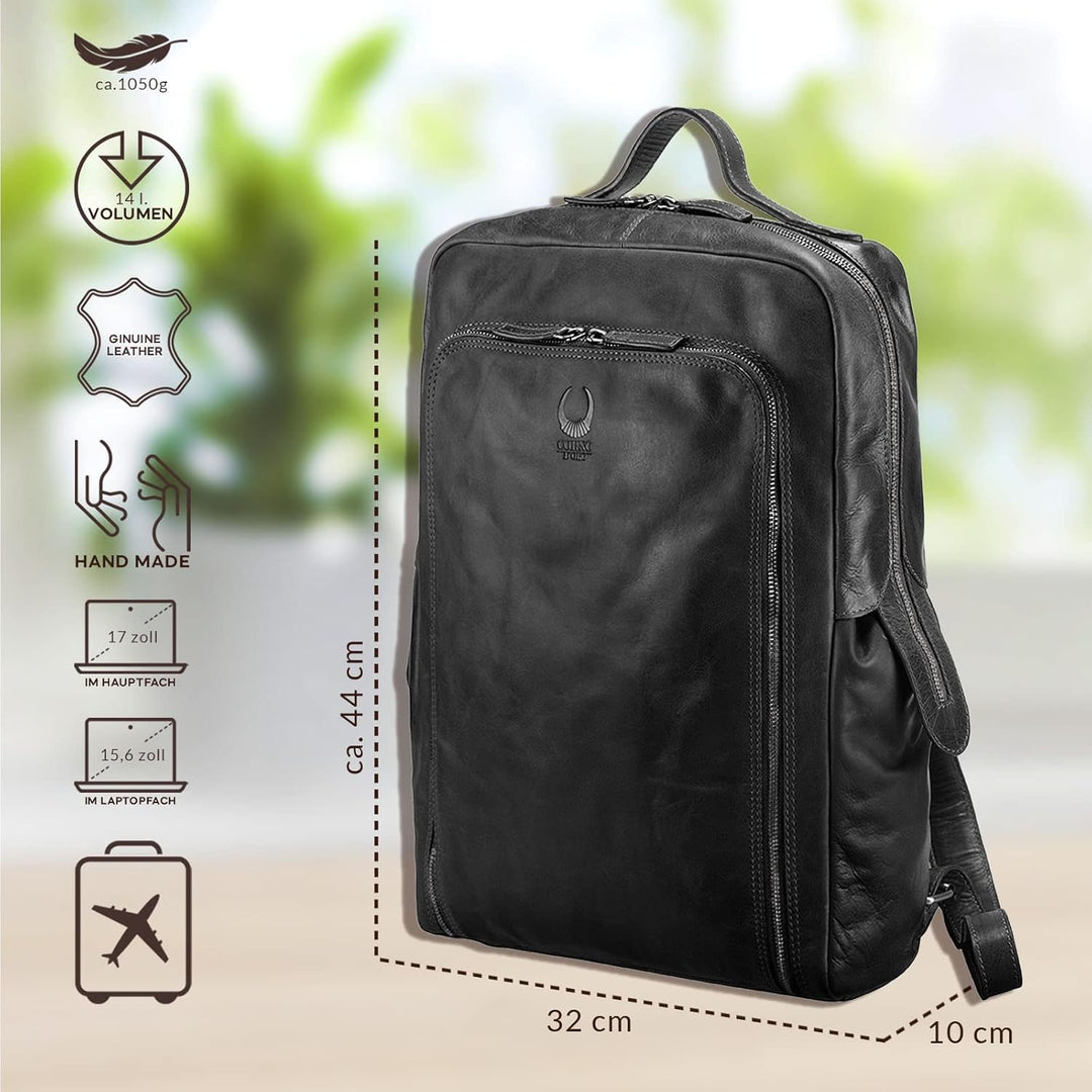 Corno d´Oro Handmade Rucksack Herren Leder Gross mit Organizer-Fach I Premium XL Lederrucksack Damen