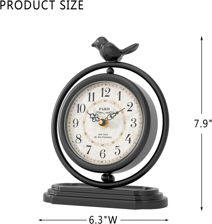 Schwarze Vintage-Tischuhr mit Vogel, europäischer Retro-Stil, Kaminuhr, Schreibtisch- und Regaldekor