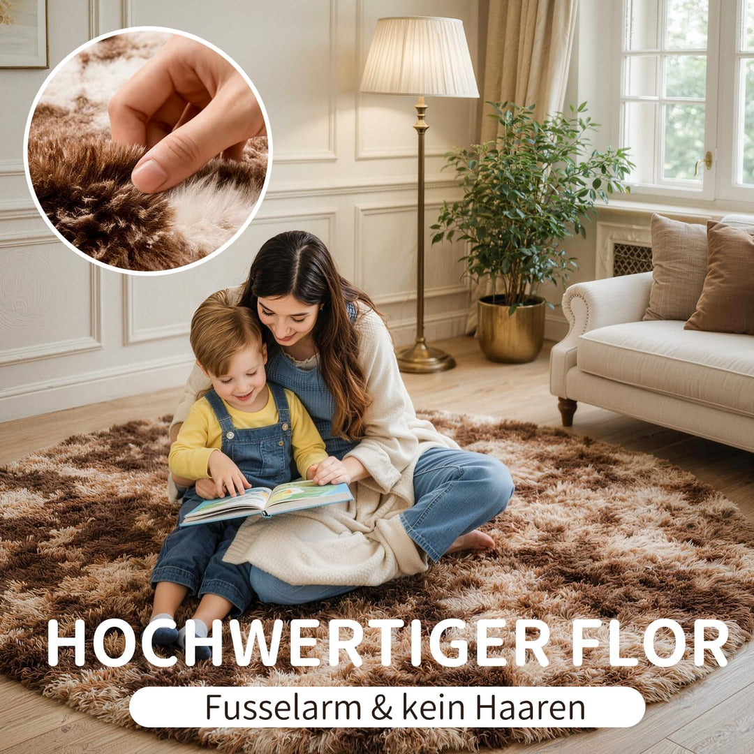 VOFUSHON Teppich Rund Hochflor Teppich Wohnzimmer Teppich Langflor Teppiche für Wohnzimmer flauschig