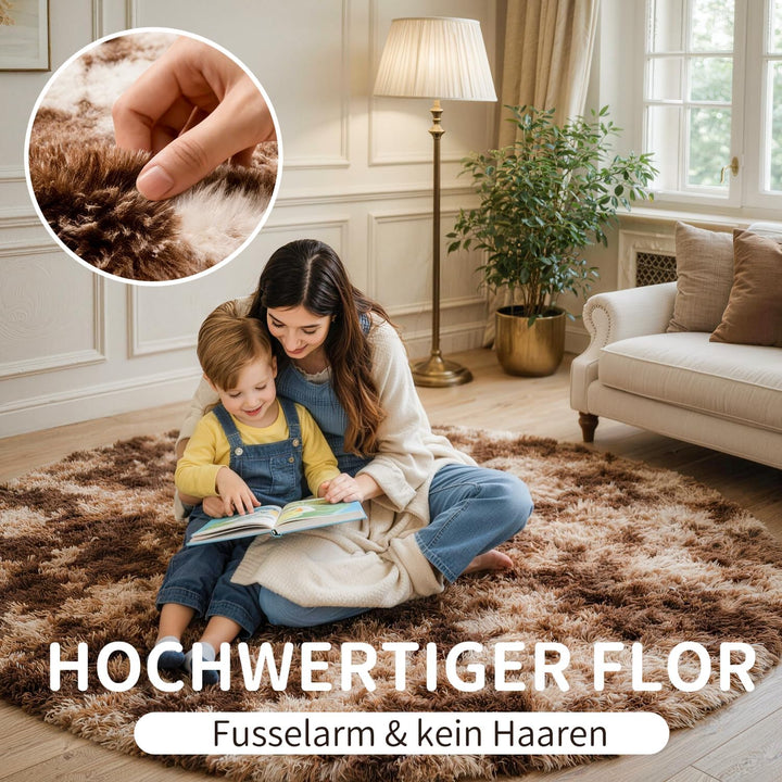 VOFUSHON Teppich Rund Hochflor Teppich Wohnzimmer Teppich Langflor Teppiche für Wohnzimmer flauschig