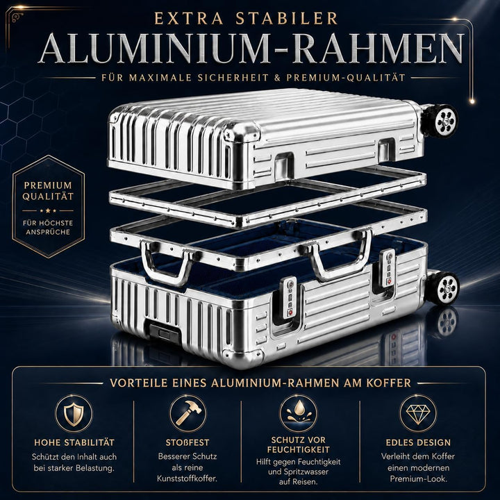 Travelhouse London Koffer Silber S-55cm Bordkoffer · Alu-Rahmen · Polykarbonat Hartschale · Reisegep