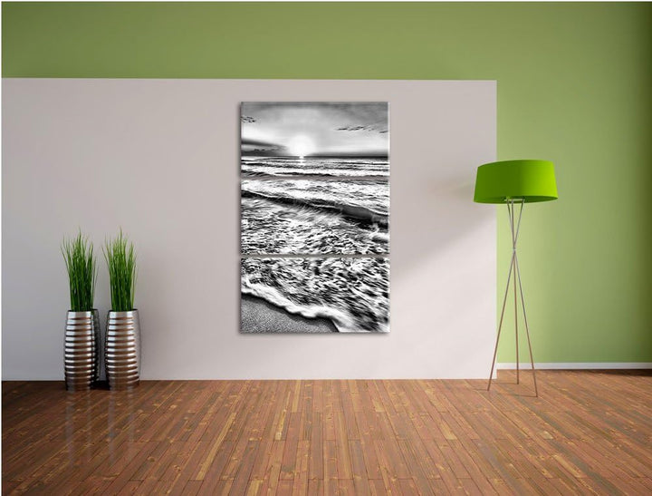 Pixxprint Meer bei Sonnenuntergang als Leinwandbild/Grösse: 3 Teilig (120x80) cm/Wandbild/Kunstdruck