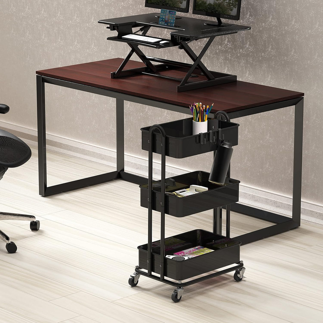 Simple Houseware Hochleistungs-Rollwagen mit 3 Ebenen aus Metall, Schwarz, Schwarz
