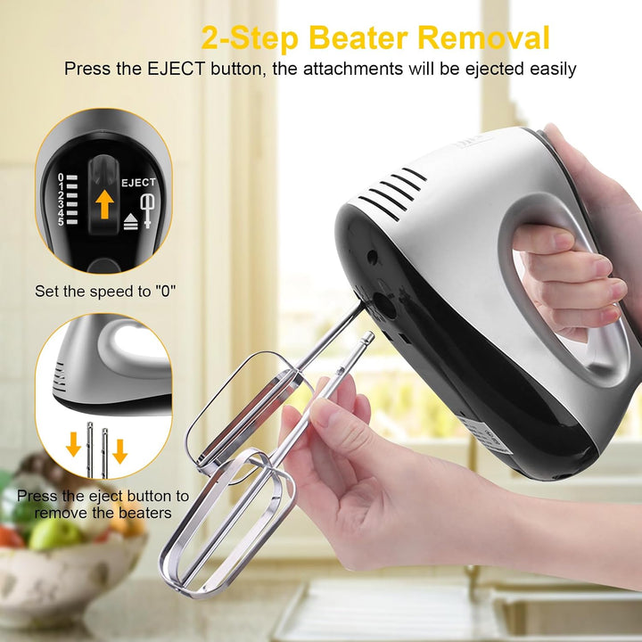 Handmixer Elektrisch 500W mit 5 Geschwindigkeiten &amp; Turbinenfunktion Inkl. 2 Quirlen, 2 Knethaken, 2