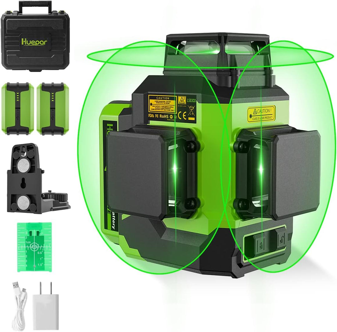 Huepar 3 x 360 Kreuzlinienlaser Lasernivellier 3D Grüner Strahl Drei-Ebenen-Nivellierung und Ausrich
