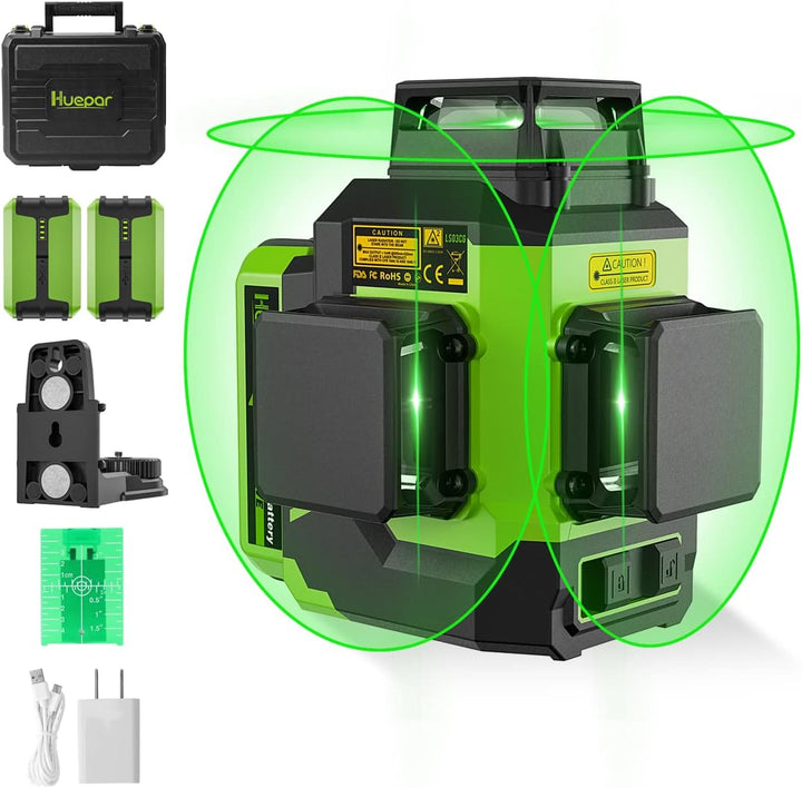 Huepar 3 x 360 Kreuzlinienlaser Lasernivellier 3D Grüner Strahl Drei-Ebenen-Nivellierung und Ausrich