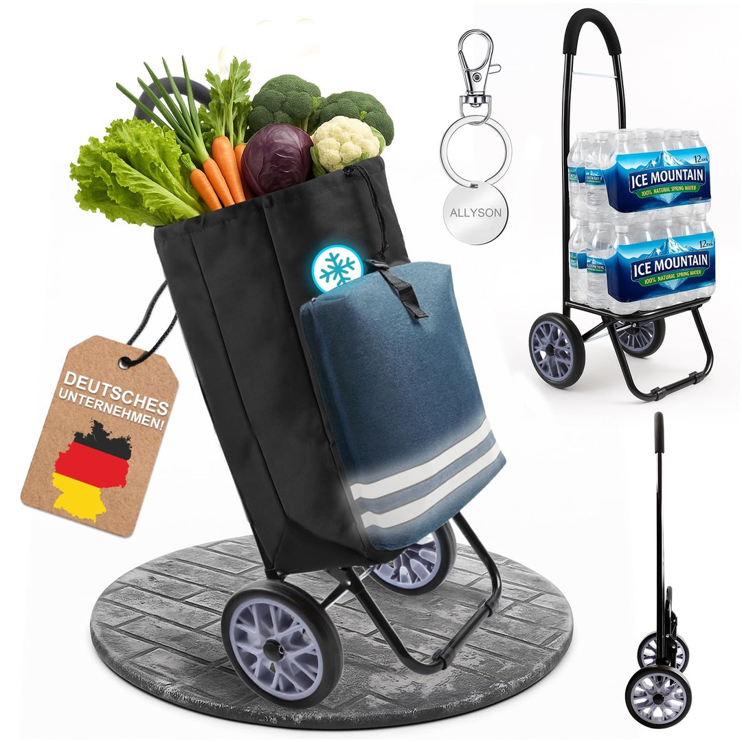 Allyson® Einkaufstrolley klappbar mit Reflektoren & Kühltasche, Einkaufswagen 45L Kapazität, Wetterf
