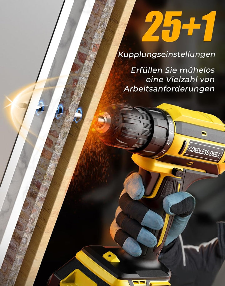 Akkuschrauber, 20V Akku Bohrschrauber, 25+1 Drehmomentstufen Akkubohrer, 42Nm Max Drehmoment, LED-Li