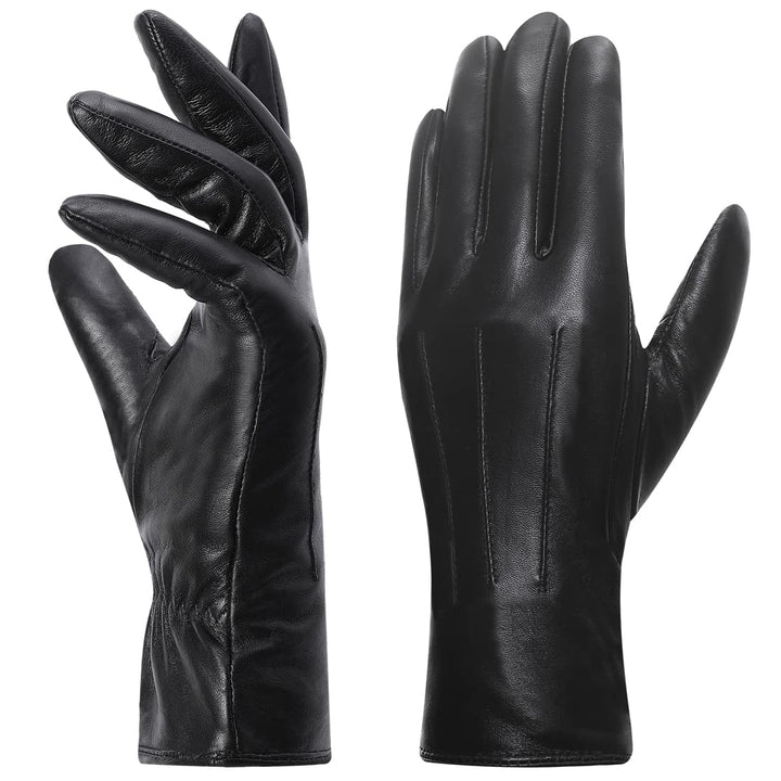 Harssidanzar Lederhandschuhe für Damen, Winter Warm Fleecefutter Touchscreen Vintage Finished GL018E