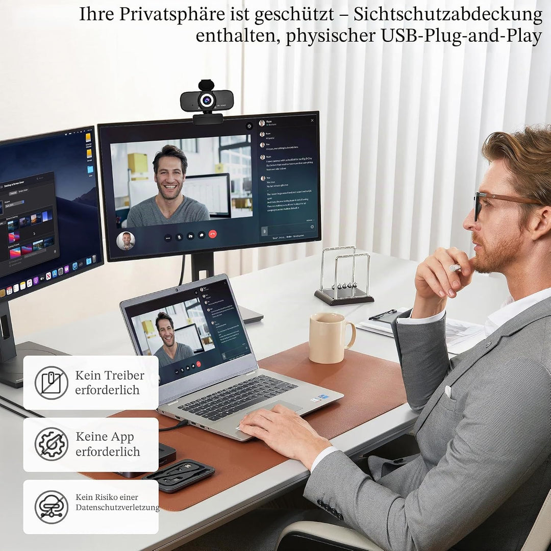 1080P HD Webcam für PC mit Autofokus & Noise Cancelling Mic Plug and Play Computer Kamera für Videok