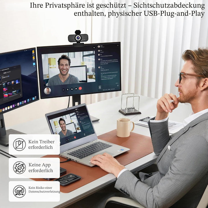 1080P HD Webcam für PC mit Autofokus & Noise Cancelling Mic Plug and Play Computer Kamera für Videok