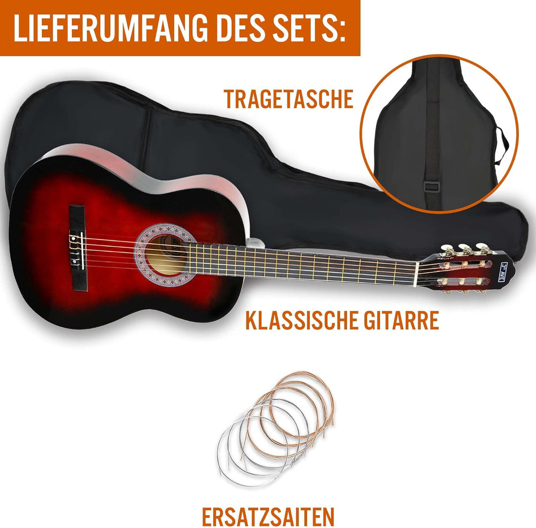 3rd Avenue 4/4 Flamencogitarren-Starterset in Normalgrösse mit Nylonsaiten – mit Tasche, Saiten – in