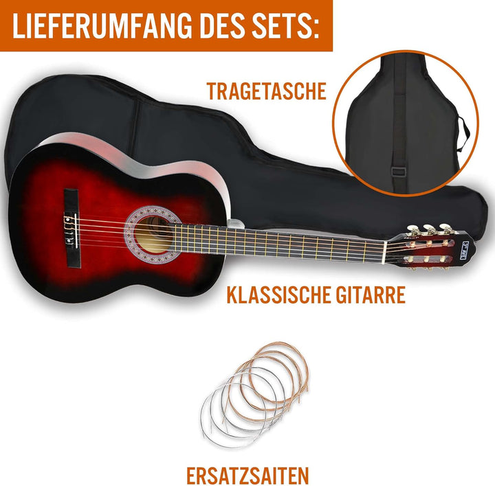 3rd Avenue 4/4 Flamencogitarren-Starterset in Normalgrösse mit Nylonsaiten – mit Tasche, Saiten – in