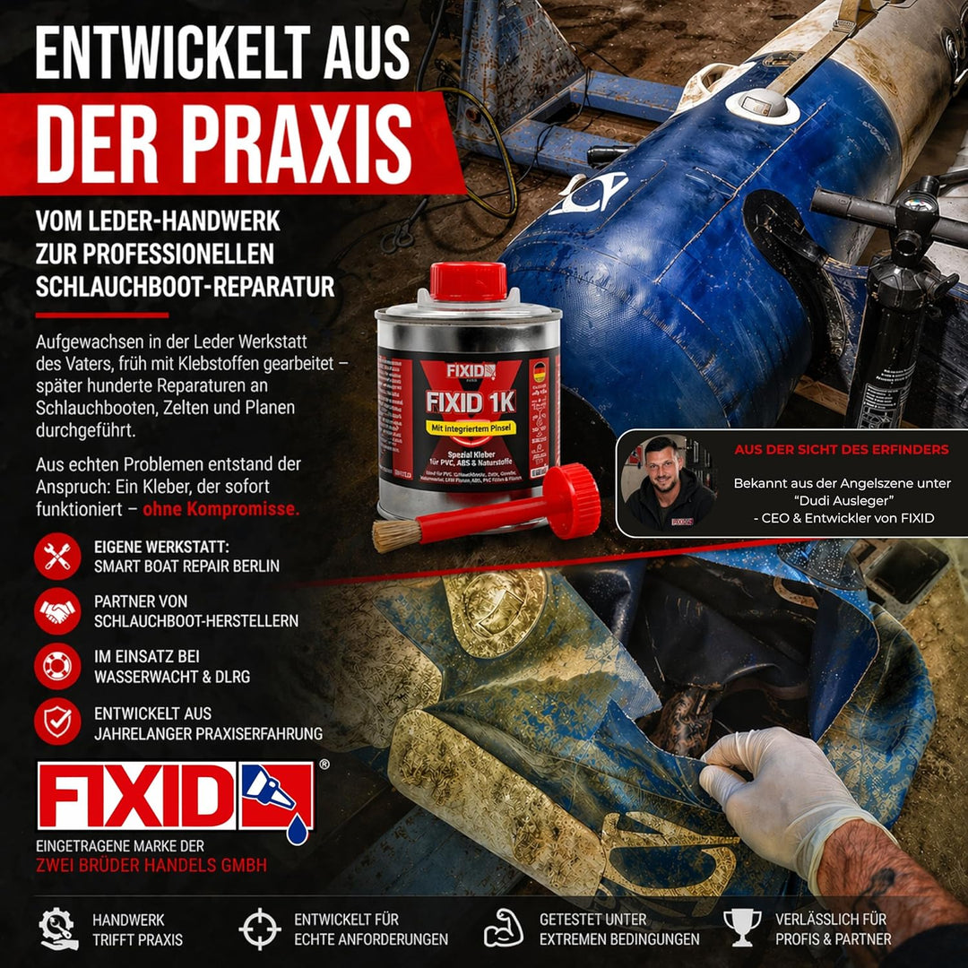 FIXID 1K Schlauchboot Reparatur Kleber extra stark 250ml mit Pinsel - Flüssiger PVC Kleber zum Flick