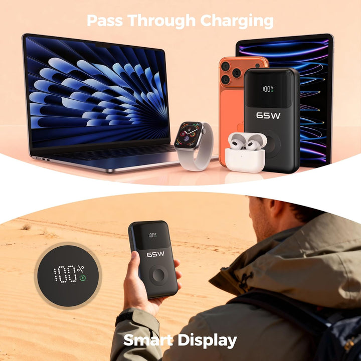 20000mAh Magnetische Power Bank mit Ladekabel, 65W USB-C Schnellladung, Ladegerät für Apple Watch, f