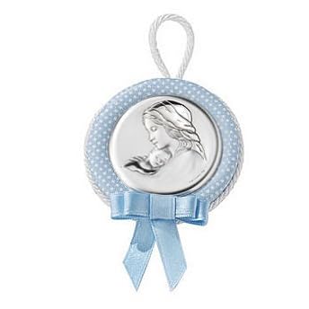 Valenti Runde Musikwiege, Platte Madonna mit Kind in Silber PVD, hellblau, 11 cm