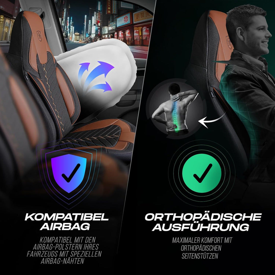 Autositzbezüge Universal für Wohnmobil & Caravan - Vordersitze Auto Sitzbezug aus Leinen, Schwarz-Te
