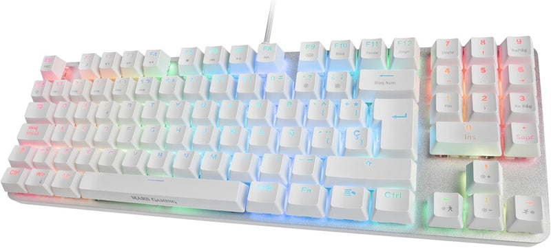 Mars Gaming MKREVOPROWBRES Weiss, Mechanische RGB Gaming Tastatur, TKL+ NUM, Braun Switch, Spanisch