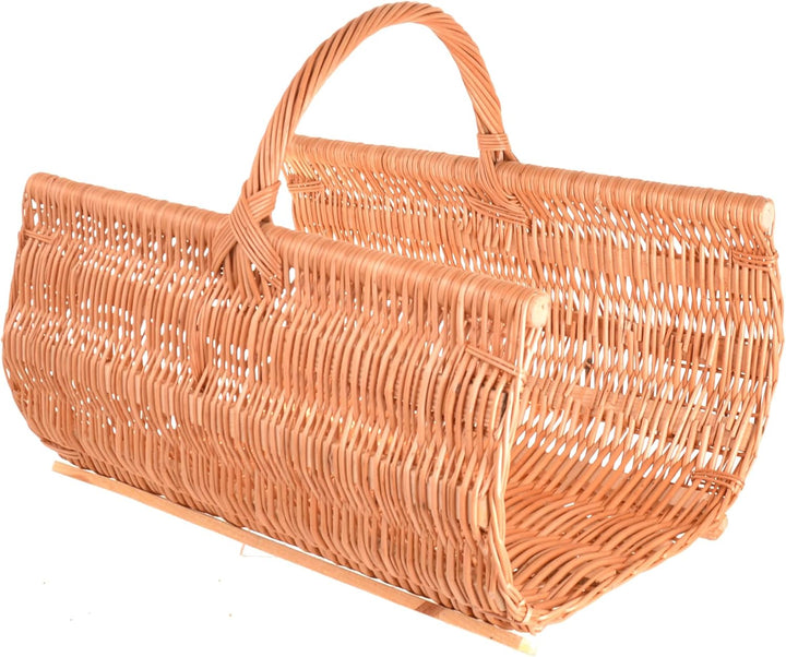 Kaminholzkorb 50 x 38 cm aus Weide mit Holzleisten – Stabiler Kaminholzträger – Handgefertigter Korb