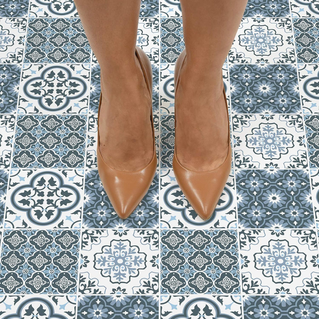 FloorPops FP2951 Leyton Peel & Stick Bodenfliesen, blau, 12 x 12 inches