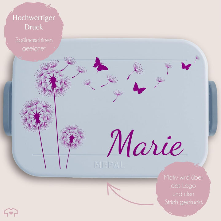 Shirtracer Mepal Lunchbox Kinder personalisiert Pusteblumen Name 2 Hellblau, 2 Hellblau