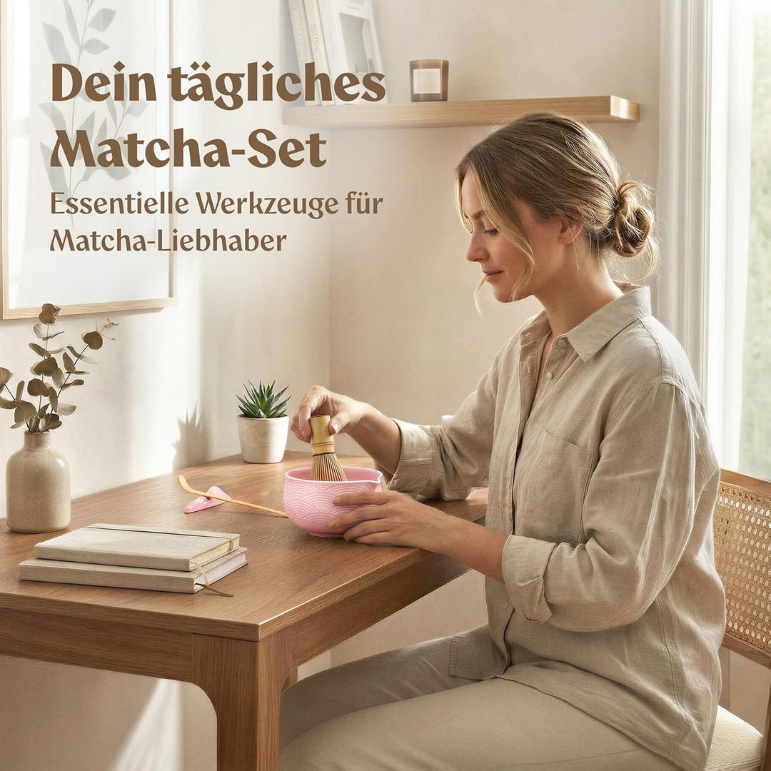 Matcha Set (7 Teilig) Matcha Schale mit Besen, Sieb, Löffel - Einzigartiges Design Ceremonial Grade