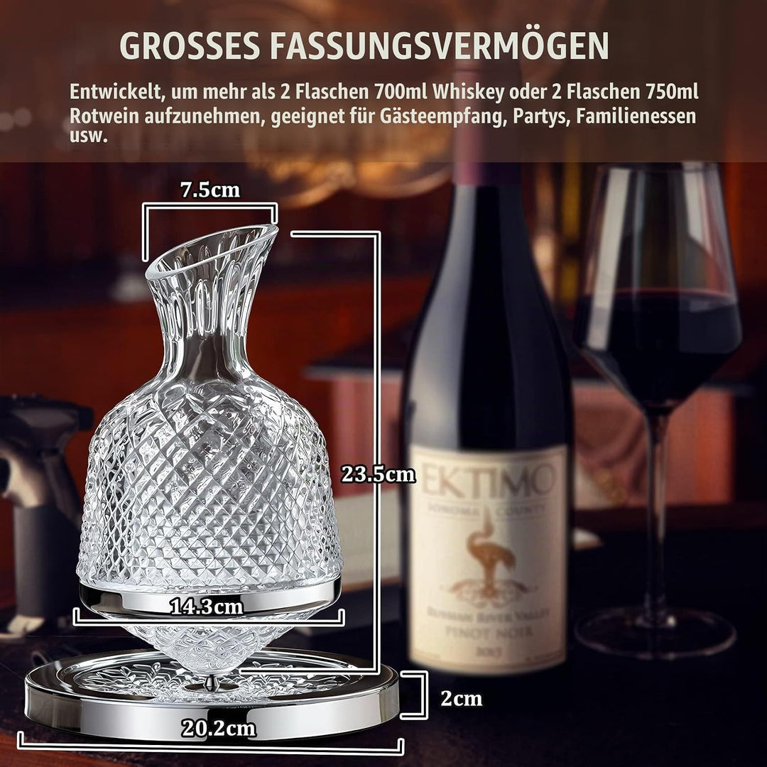 Weindekanter 1500ml, Wein Dekanter Rotwein 360°Schwenkbare, Weindekanter Aus Bleifreiem Kristallglas