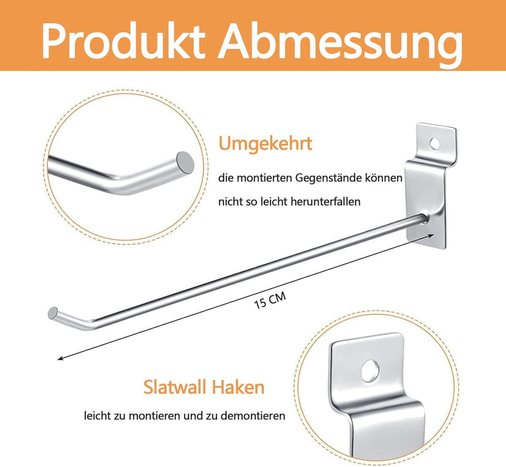 uyoyous Display Haken Lamellenwand Slatwall Hake 15 CM, 100 Stück Pegboard Slatwall-haken Werkzeugwa