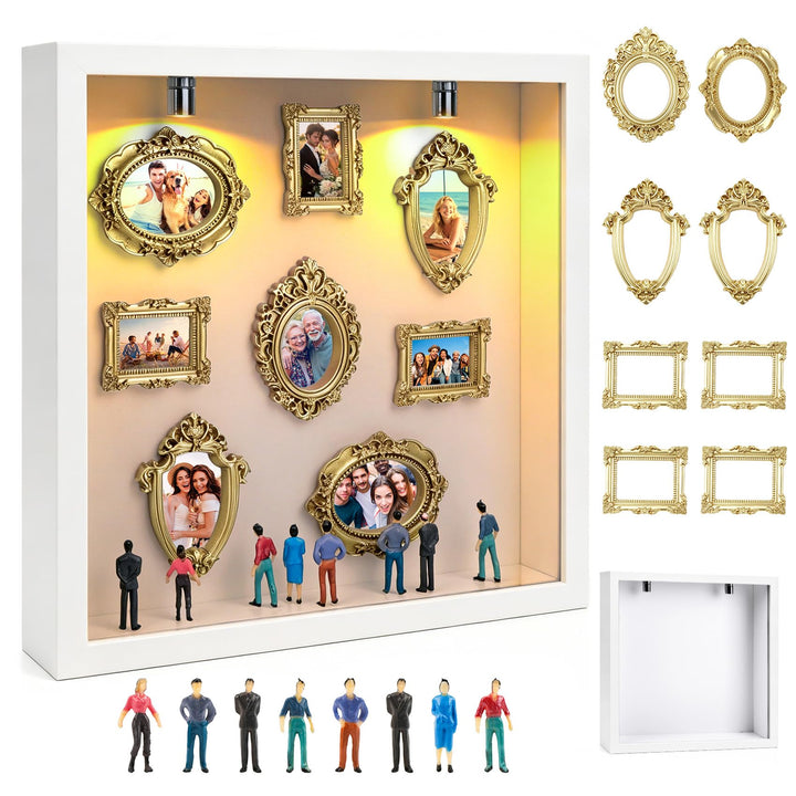 Mini Museum Silhouetten Box mit LED Museum Box, Mini Museum Bilderrahmen Weiss, Weiss