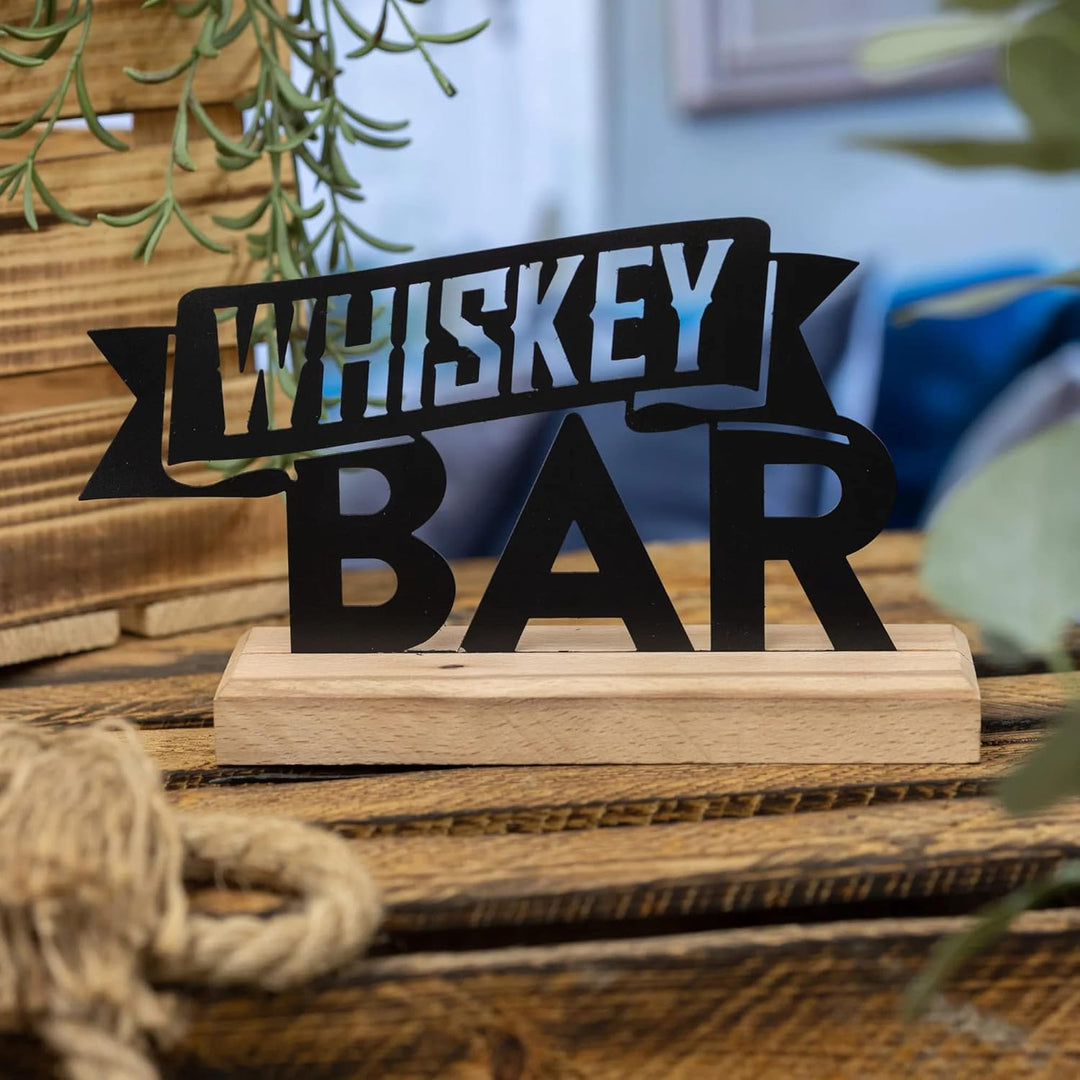 Rerum &amp; Consilium Whiskey Bar Schriftzug aus Holz und Metall | 21 x 11,5 cm | Hochwertige Bar-Dekora