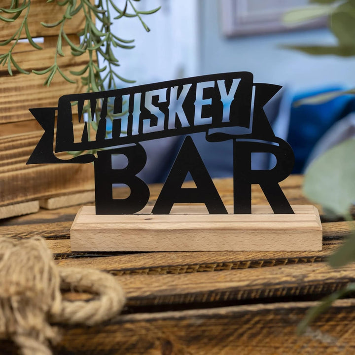 Rerum &amp; Consilium Whiskey Bar Schriftzug aus Holz und Metall | 21 x 11,5 cm | Hochwertige Bar-Dekora