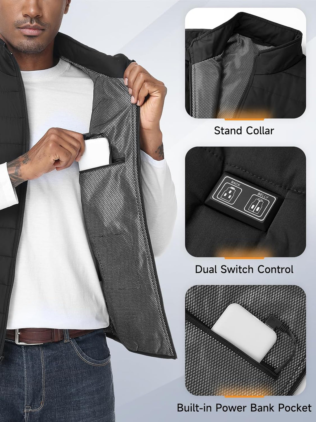 Beheizbare Weste, Heizweste für Damen Herren, Beheizte Jacke, Heizjacke mit Powerbank, 7.4V/5.0V Wär