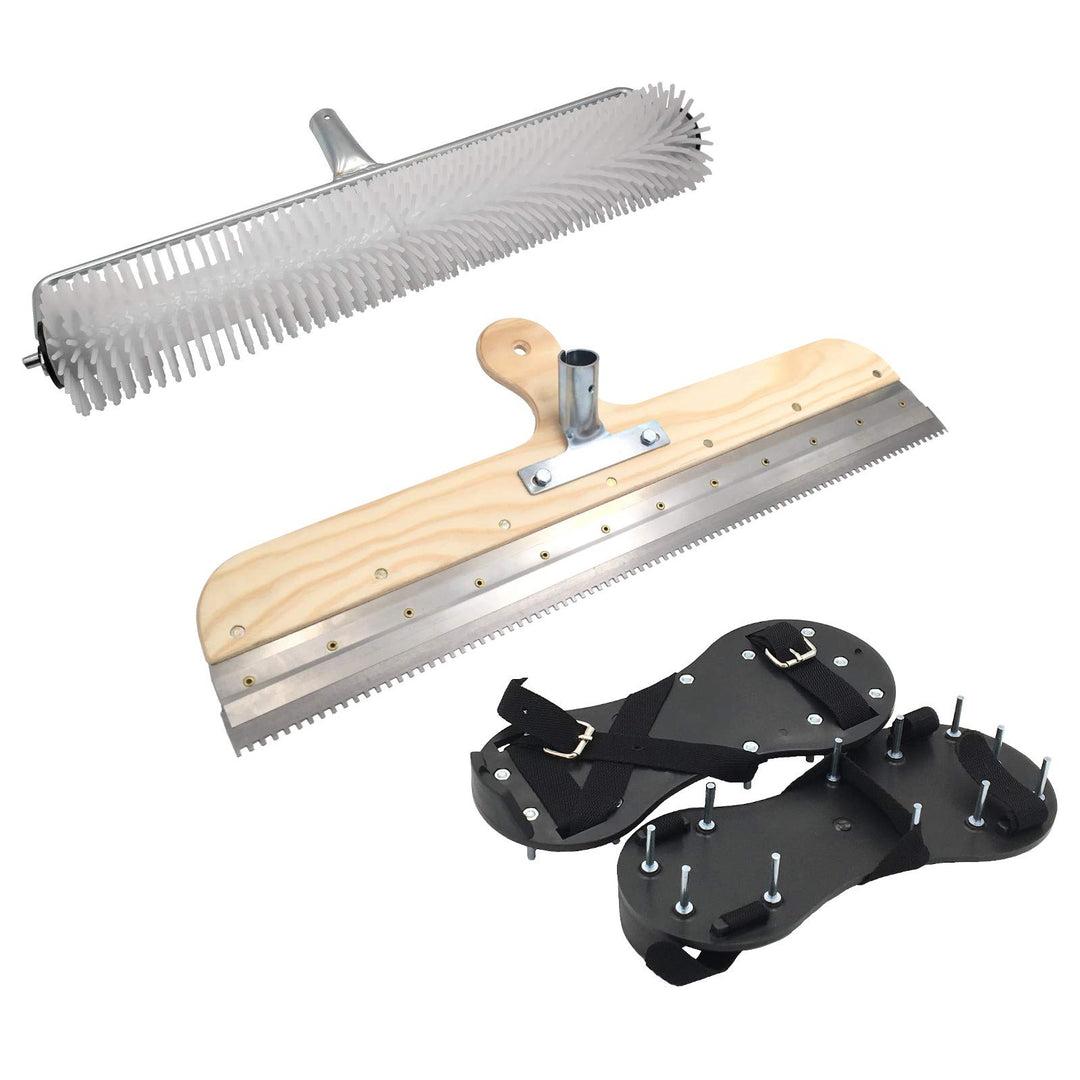 DEWEPRO Bodenbeschichtung Set: Entlüfterrolle + Nagelschuhe + Stehrakel Grossflächenrakel Bodenbesch
