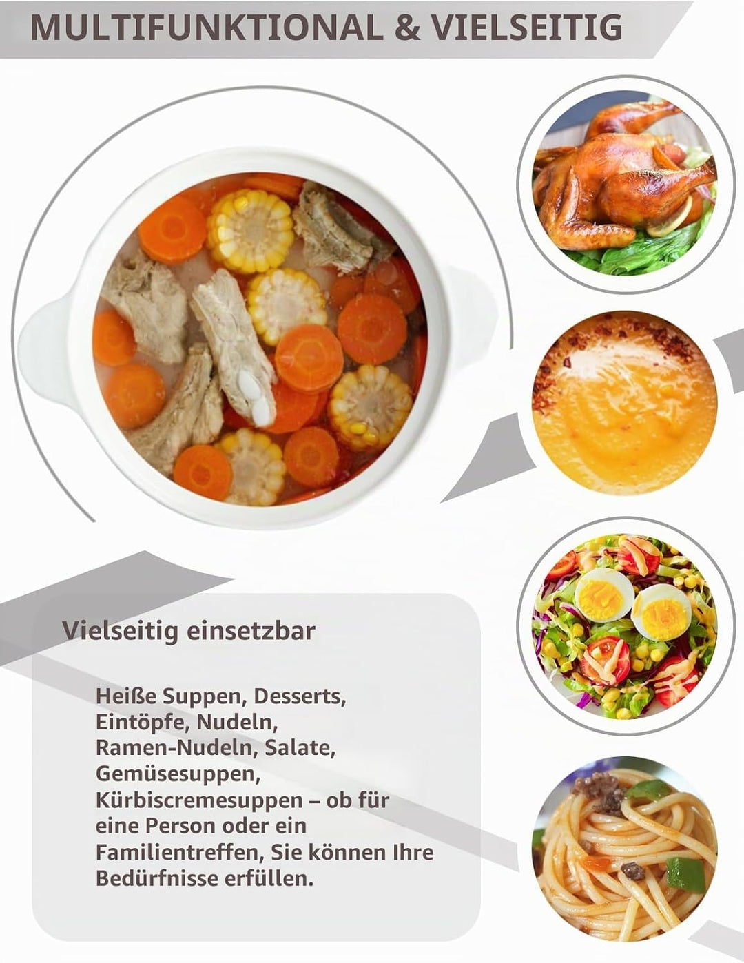 Weisse cremefarbene Suppenterrine mit Deckel, 3,6 l, grosse Porzellan-Suppen-Servierschale mit Griff