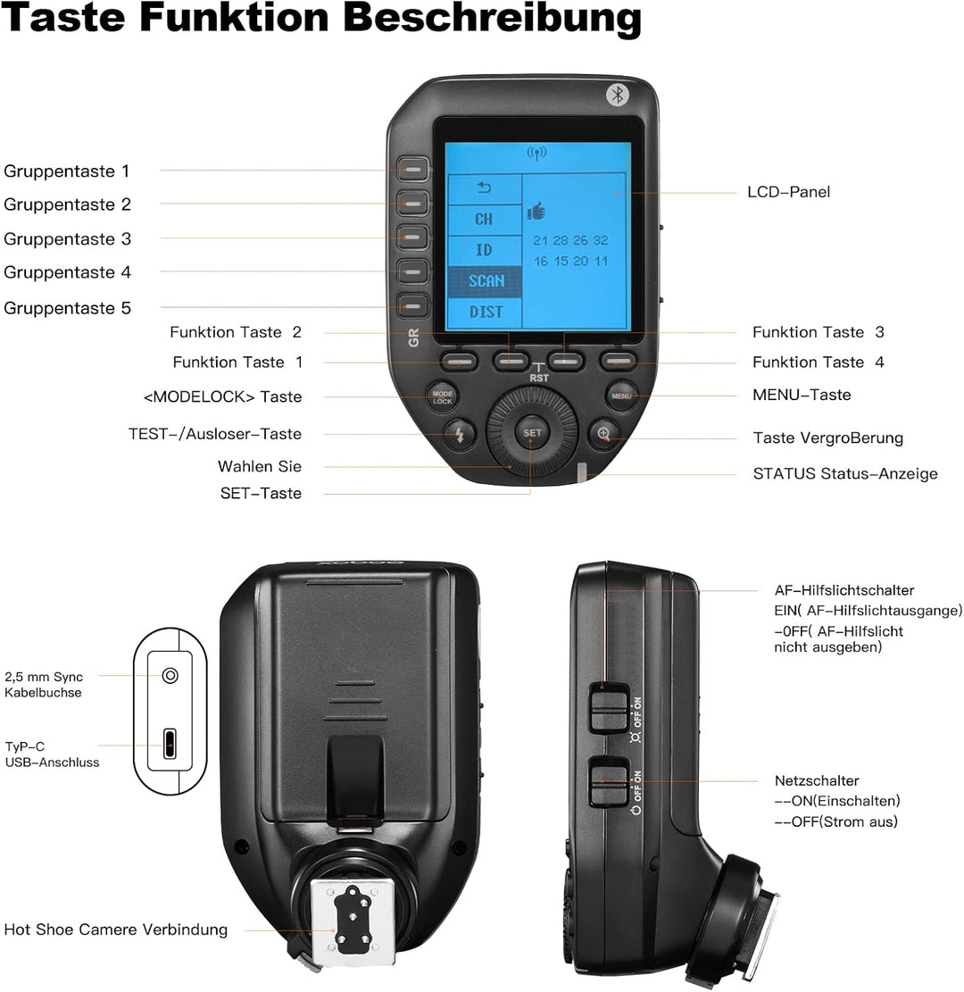 Godox XproII F Flash Trigger Kamera Wireless Blitzauslöser LCD Display Sender,Drahtloser Blitzauslös