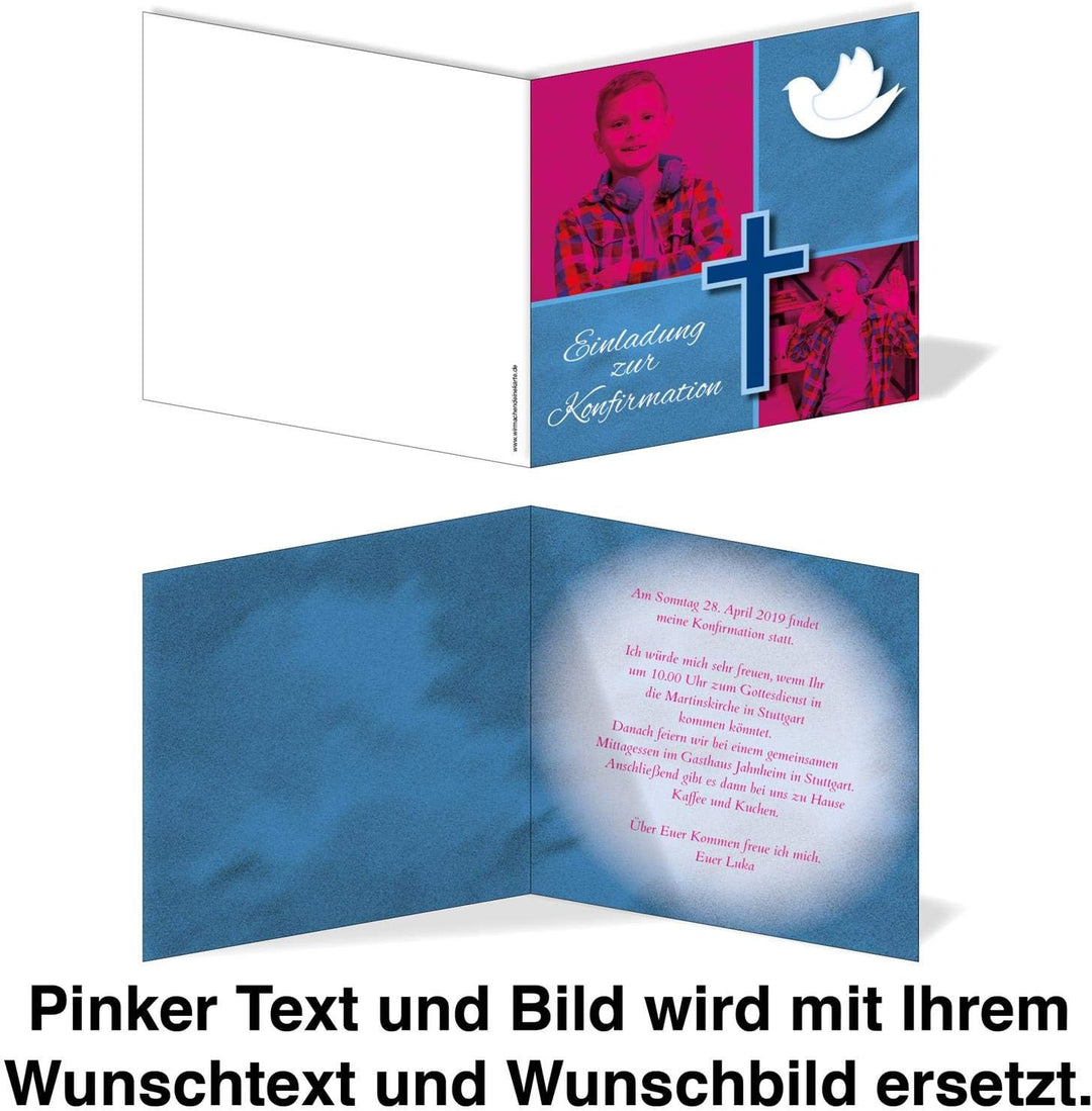 Einladung Einladungskarte Konfirmation Bilder Quadrat Blau 40, 40