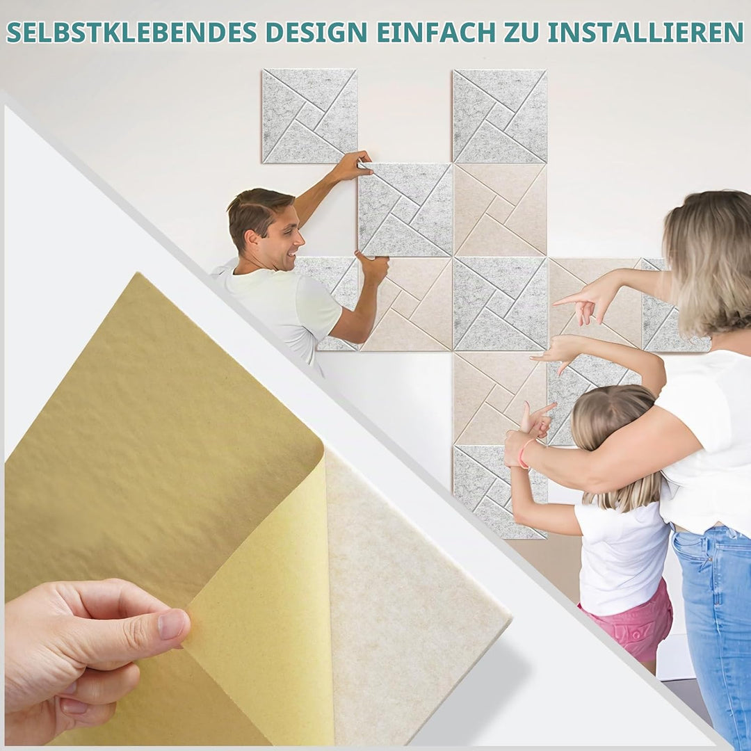 JAMELO Quadratische Akustikplatten Akustikpaneele selbstklebend 12 Stücke, Schallschutzplatten aus H