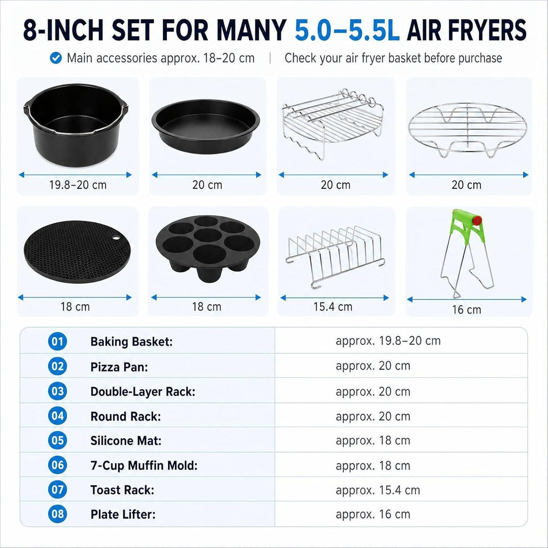 Airfryer Zubehör Set, 8 Zoll, für 5,0–5,5 L