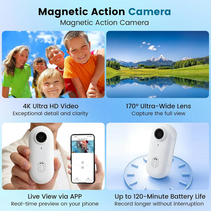 Multifunctional Mini Action Cam WiFi, 4K Bodycam körperkamera,Actionkamera mit 64 GB Speicherkarte,