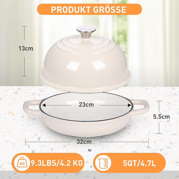 Gusseisen Brotbackform mit Deckel, 4,7L Gusseisen Topf Brot Backen, 23 cm Emaille Bräter mit Deckel,