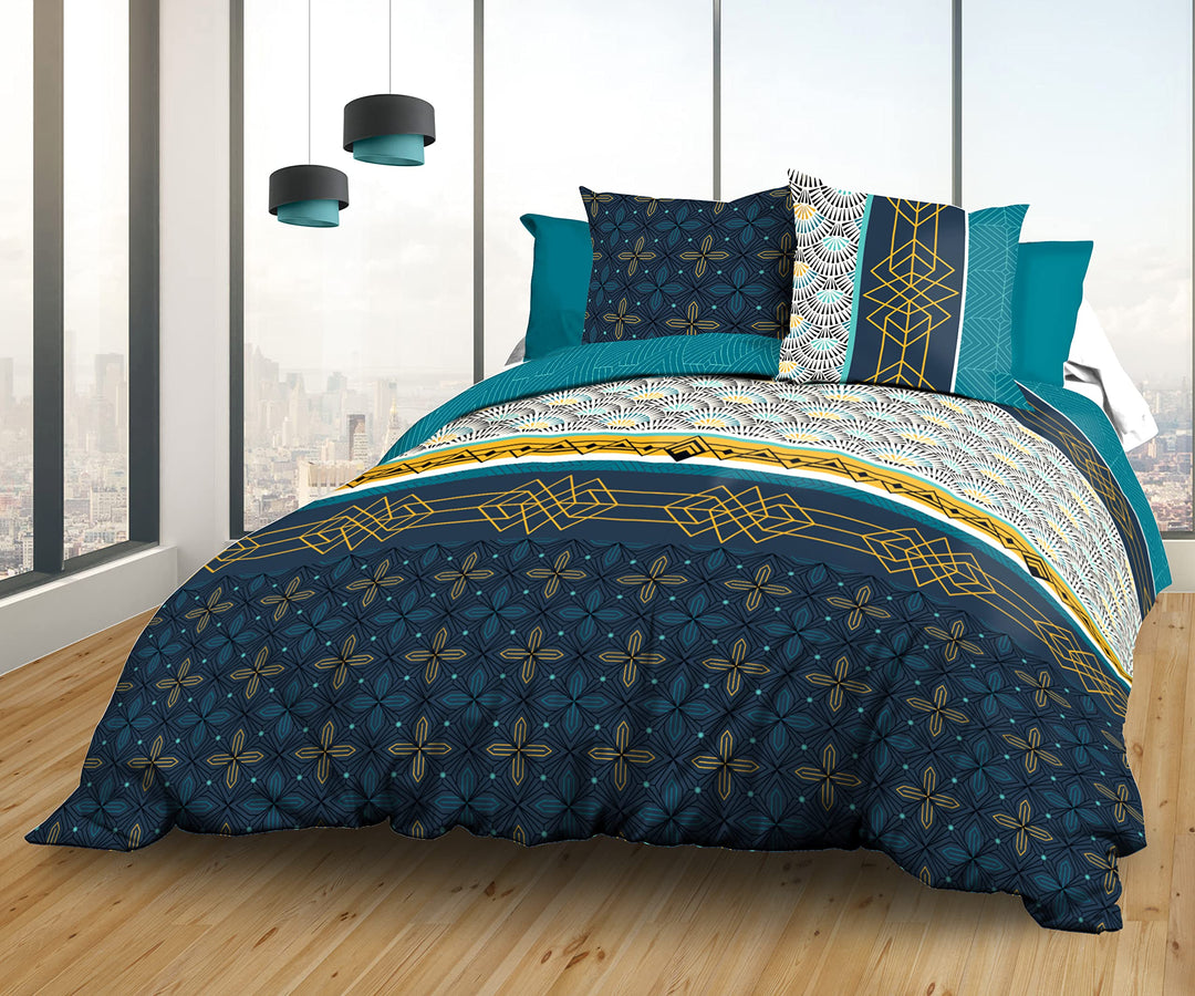 Le linge de Jules Bettbezug-Set, Baumwolle, Blau, Gelb, 240 x 260 cm 240 x 260 cm Blau / Gelb, 240 x