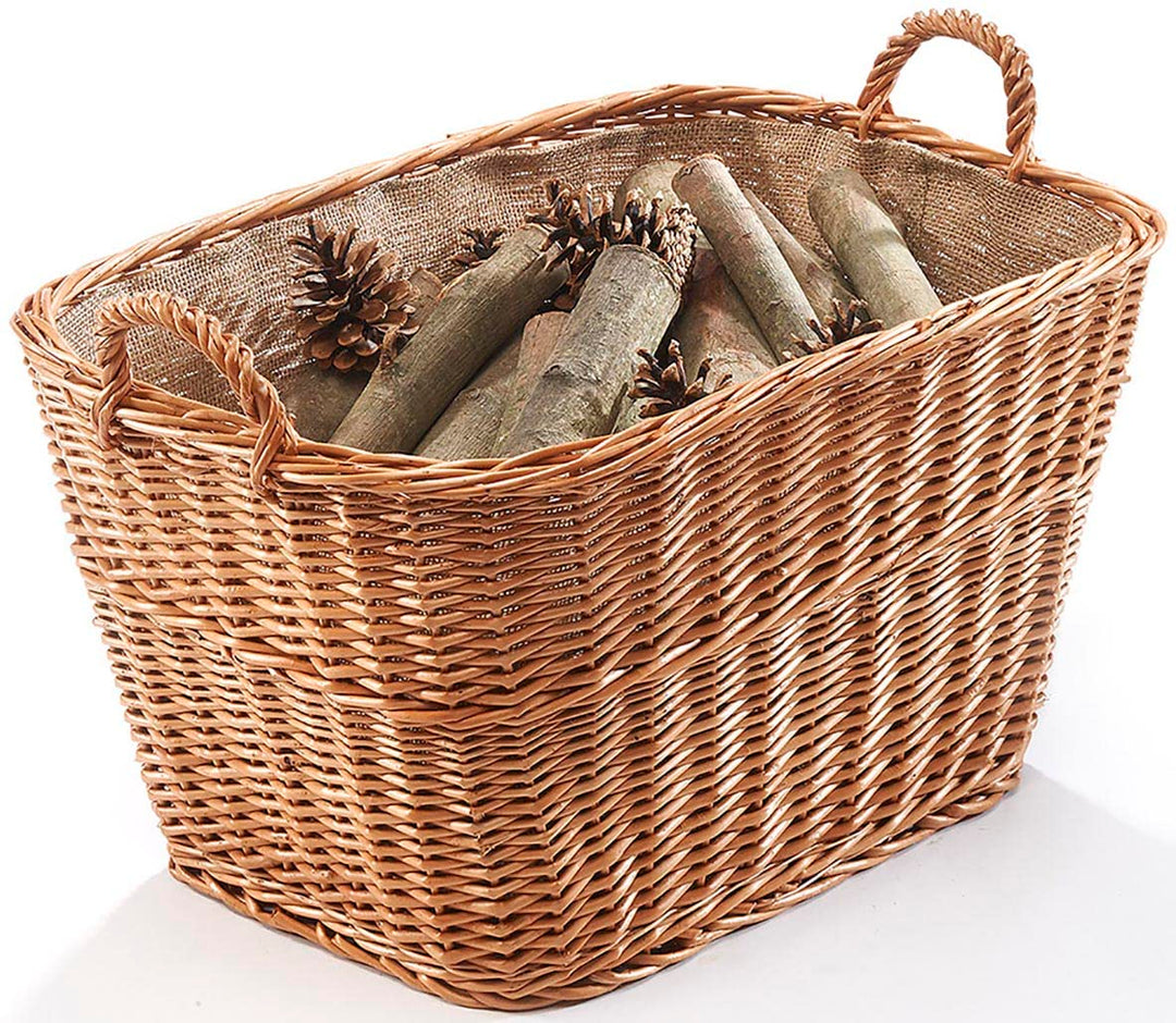 Kobolo Kaminholzkorb Weidenkorb Holzkorb aus gekochter Weide mit Leinenfutter
