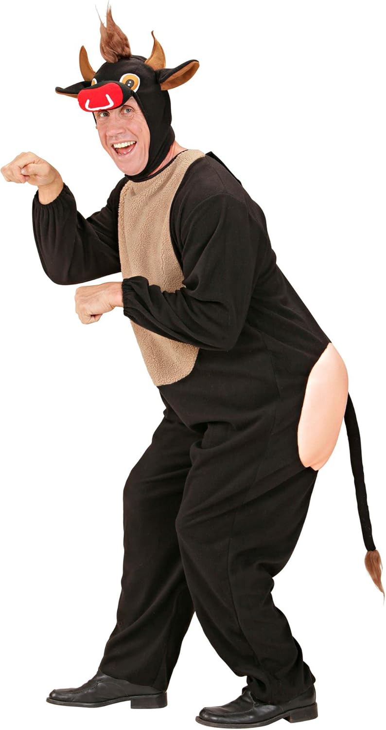 "BULL" (jumpsuit with buttocks, headpiece with mask) - (S), S