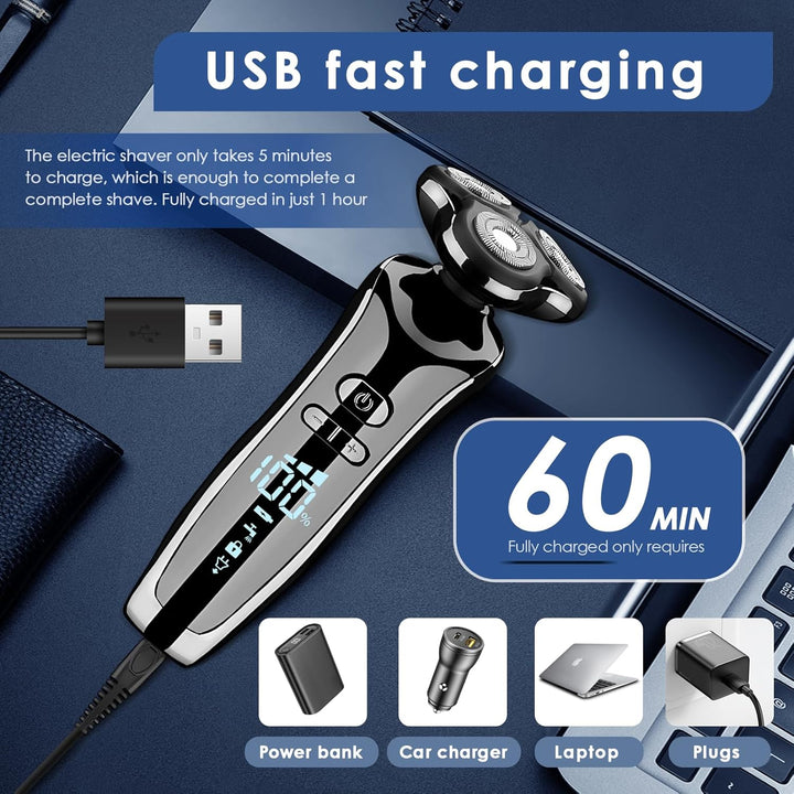 Elektrorasierer, Rasierer Herren Elektrisch 4-in-1,Trimmer Bartschneider Wiederaufladbar Nass- und T