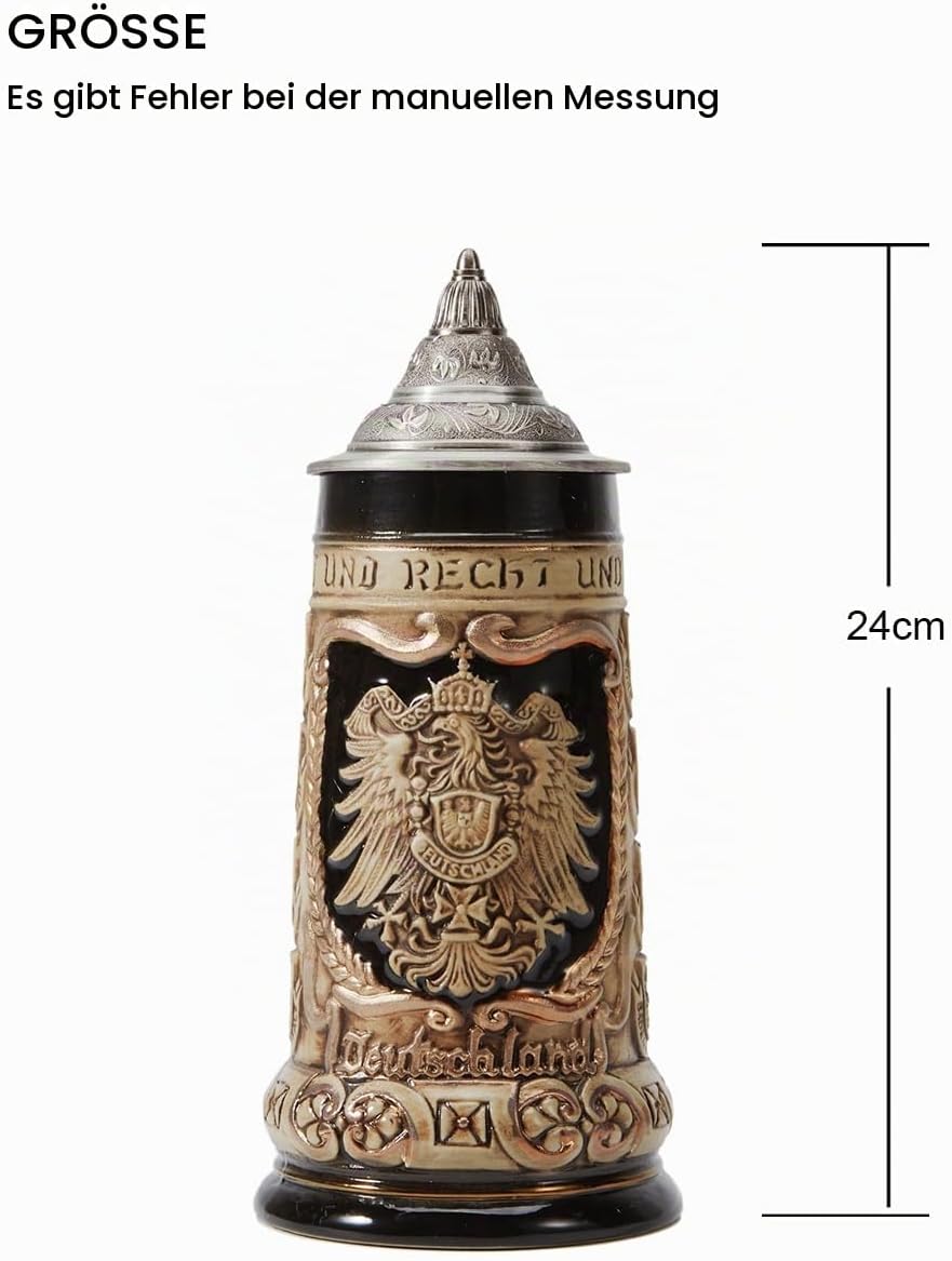Amoy-Art Bierkrug mit Deckel Steinkrug Bierseidel Deutsch Schild Beer Stein Keramik Mug Geschenk 0.9