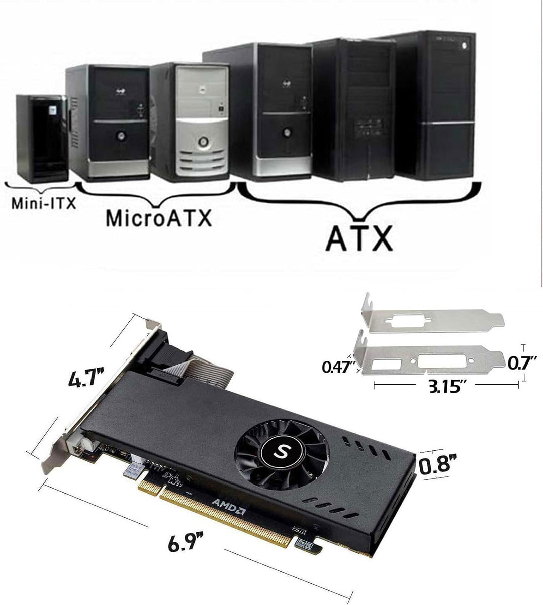 SAPLOS Radeon RX 550 Low Profile Grafikkarte, 4GB GDDR5 128-bit, VGA DVI-D HDMI, 4K Anzeige, PC Vide